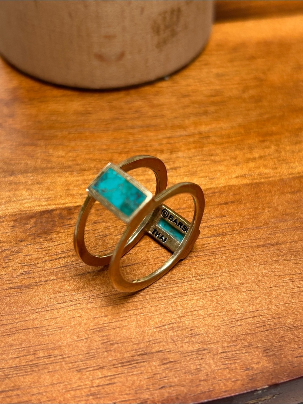 Brase Thai Ring with Rectangular Turquoise Stone 7.5